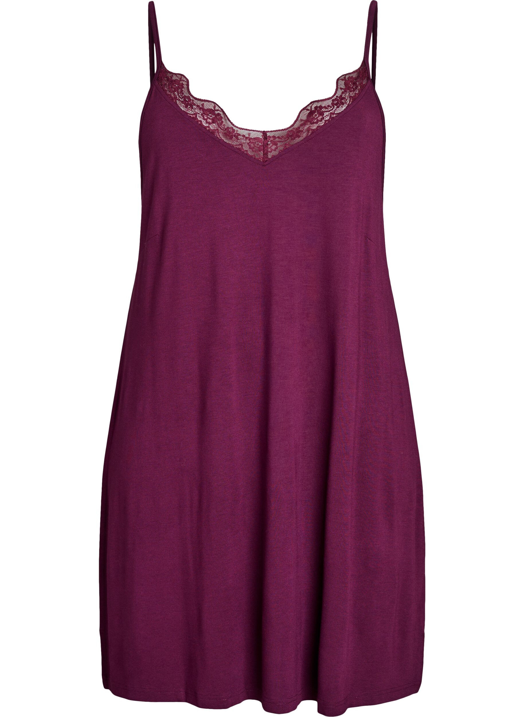 Viscose nightgown with lace trim