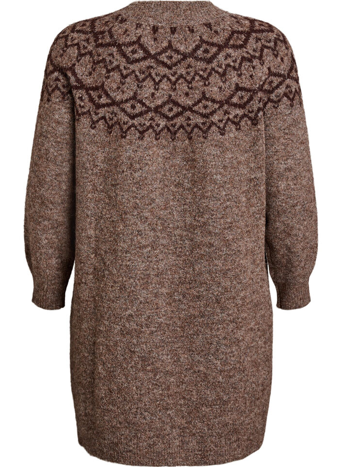 Knitted dress with jacquard pattern, Brown, Packshot image number 1