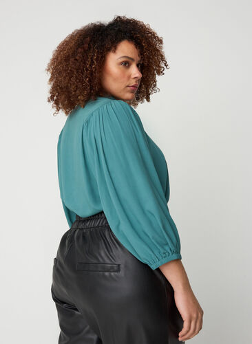 Viscose shirt with 3/4-length puff sleeves, Sea Pine, Model image number 1