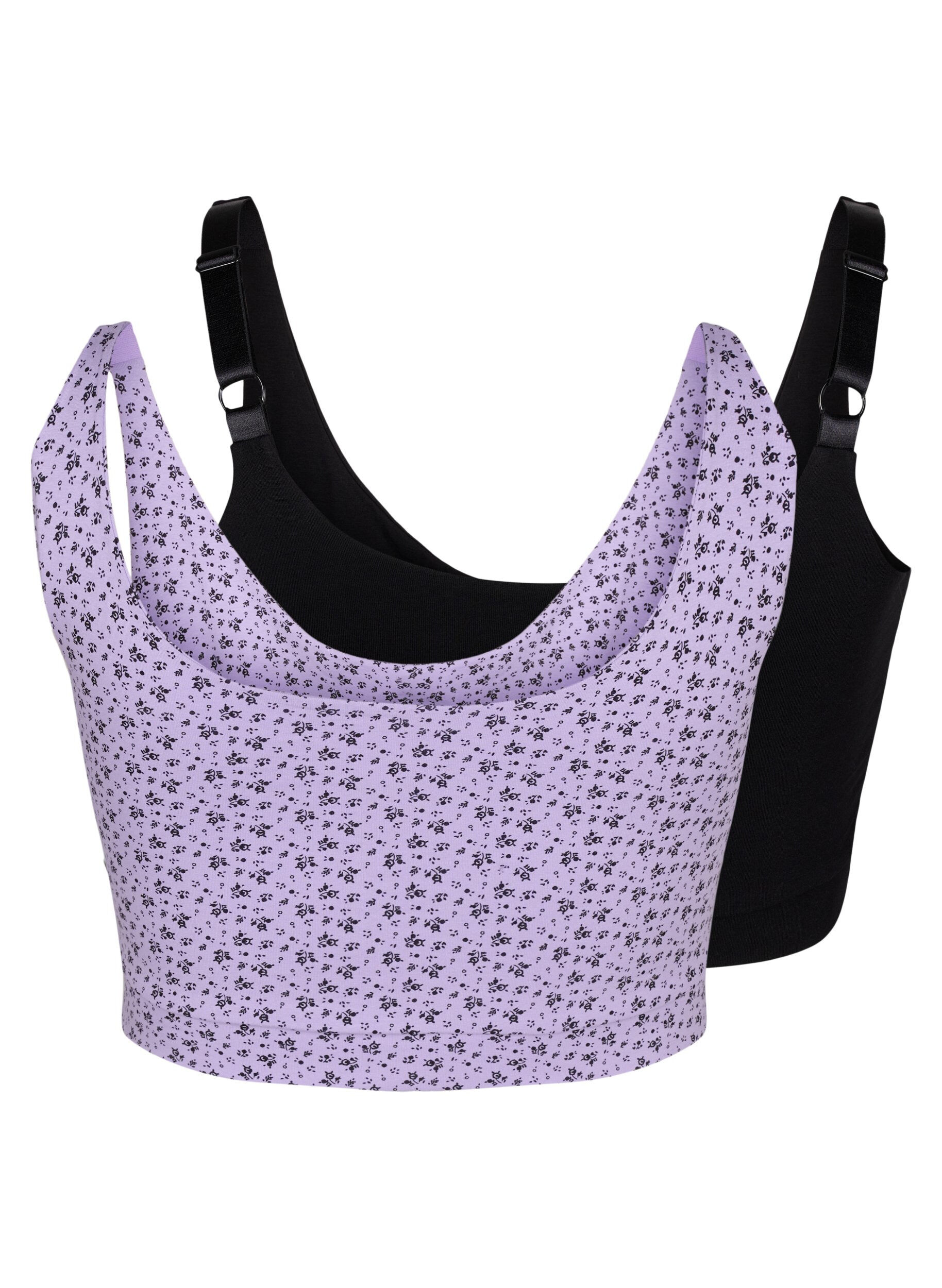 Zizzifashion 2-pack cotton bra top with adjustable straps, Purple Rose/Black, Packshot image number 1