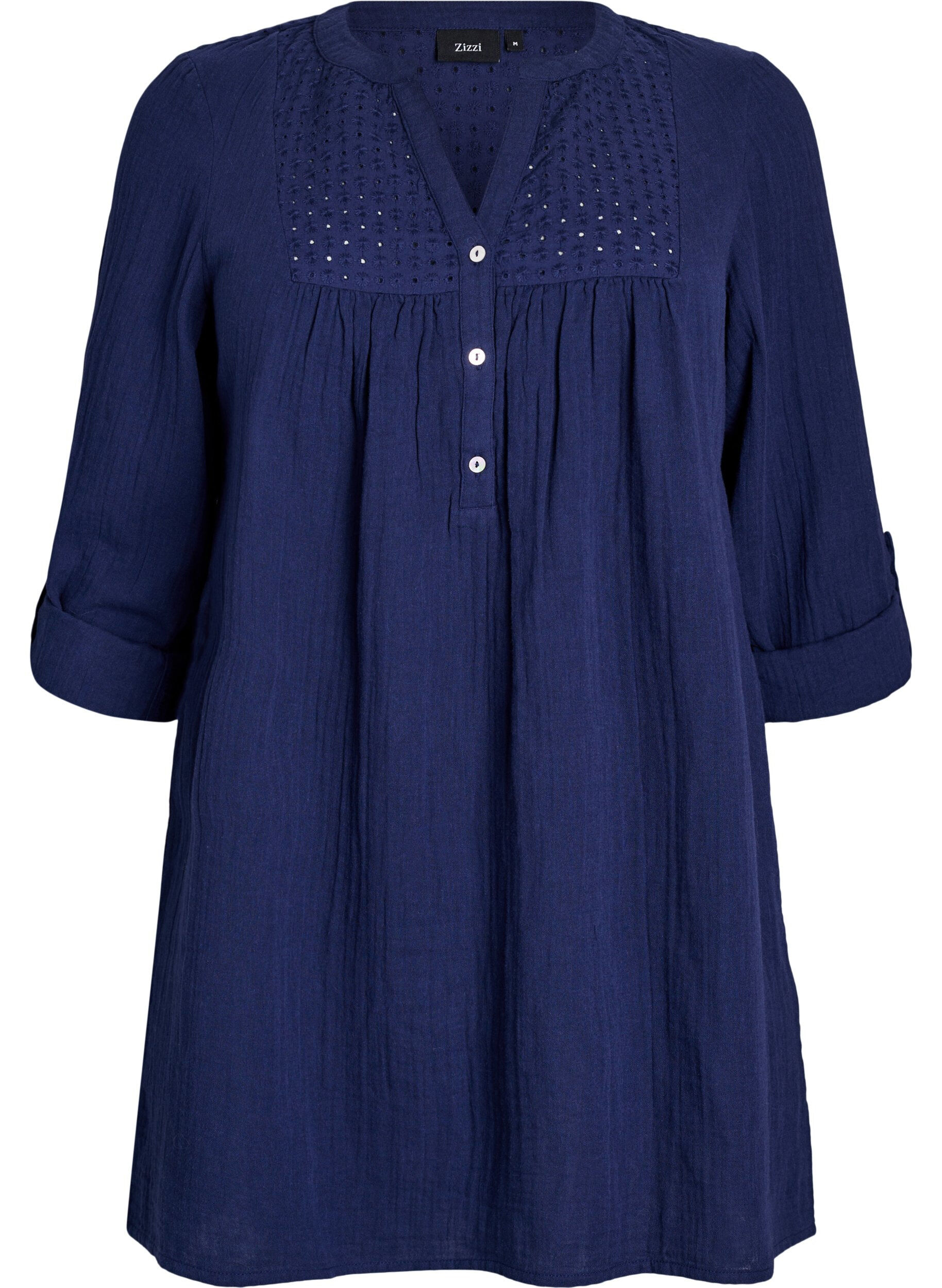 ZizzifashionCotton muslin tunic with broderie anglaise, Blue, Packshot image number 0