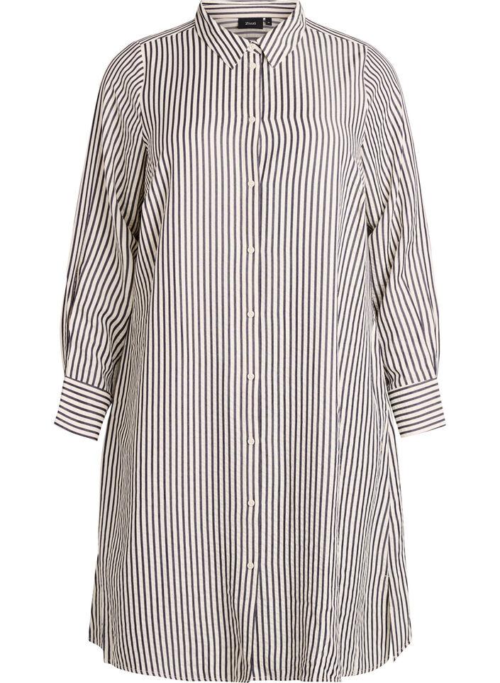 Long striped shirt with button detail on the back, Black, Packshot image number 0