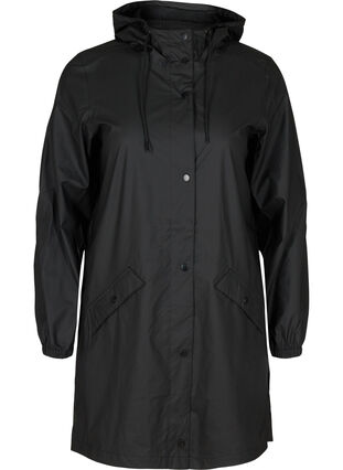 Hooded raincoat with taped seams, Black, Packshot image number 0