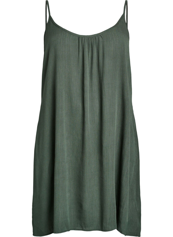 Solid colour strap dress in viscose, Green, Packshot image number 0