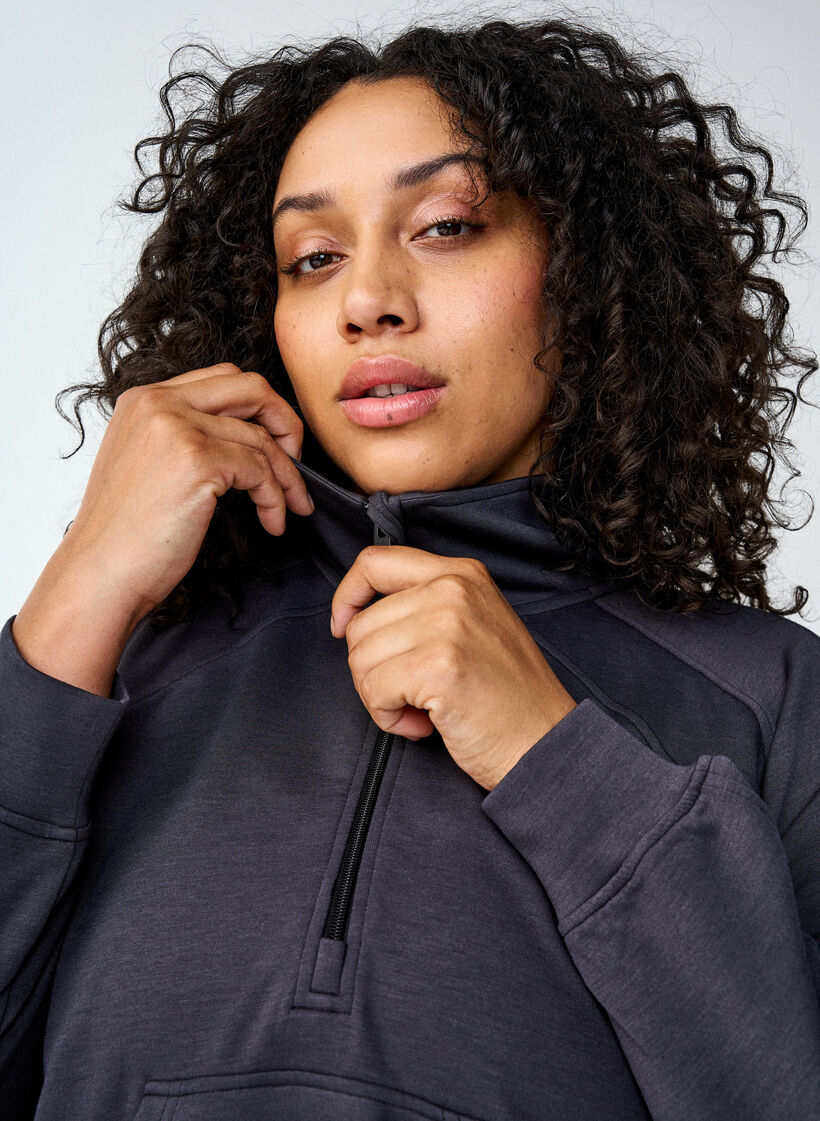 Sporty sweatshirt with high neck and zip, Asphalt, Image image number 1