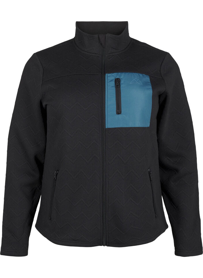 Sporty fleece jacket with pockets, Black, Packshot image number 0