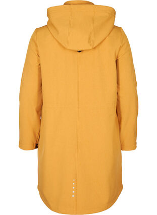 Long, hooded softshell jacket, Spruce Yellow, Packshot image number 1