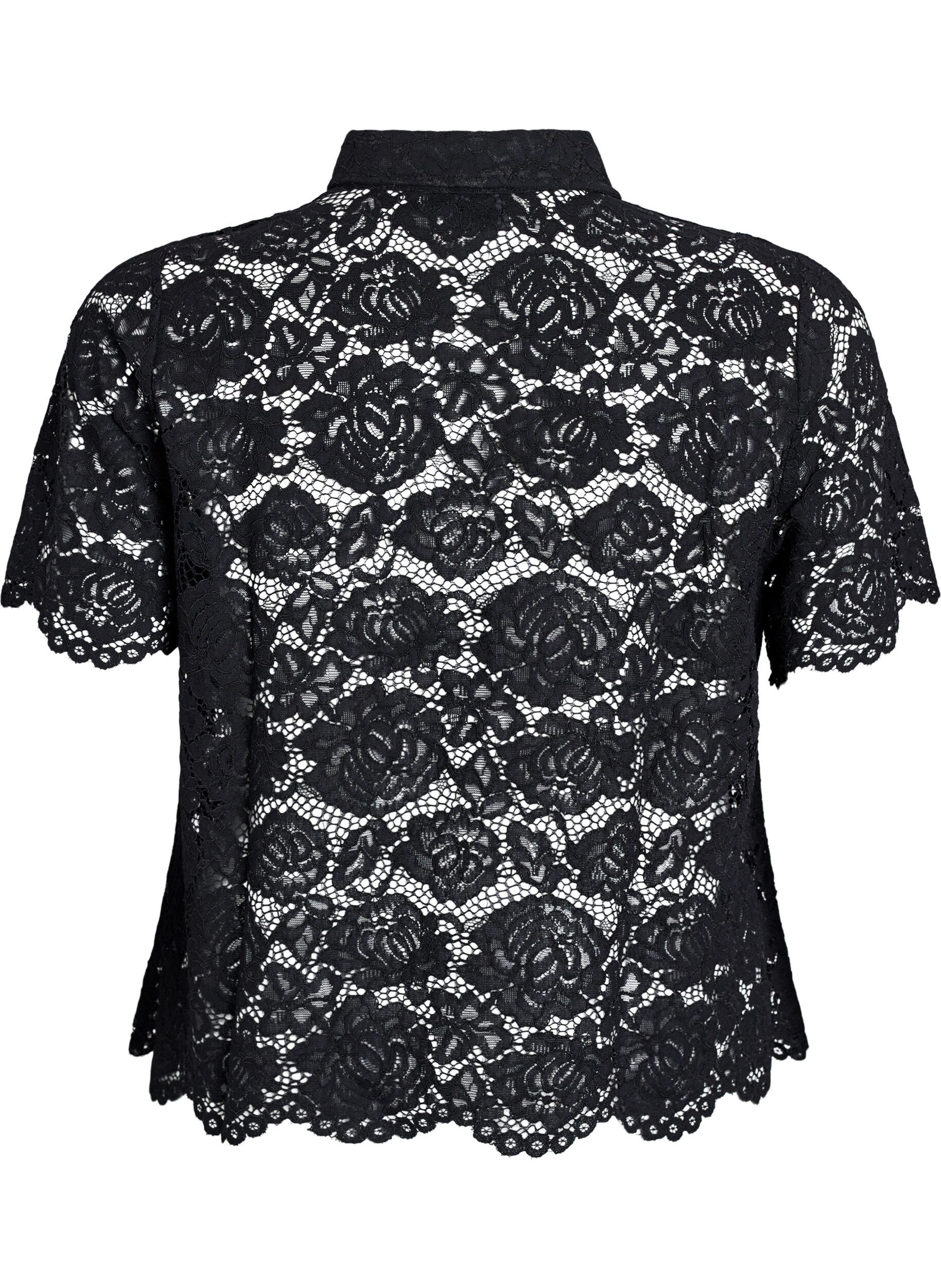 Zizzifashion Lace shirt blouse with pearl buttons, Black, Packshot image number 1