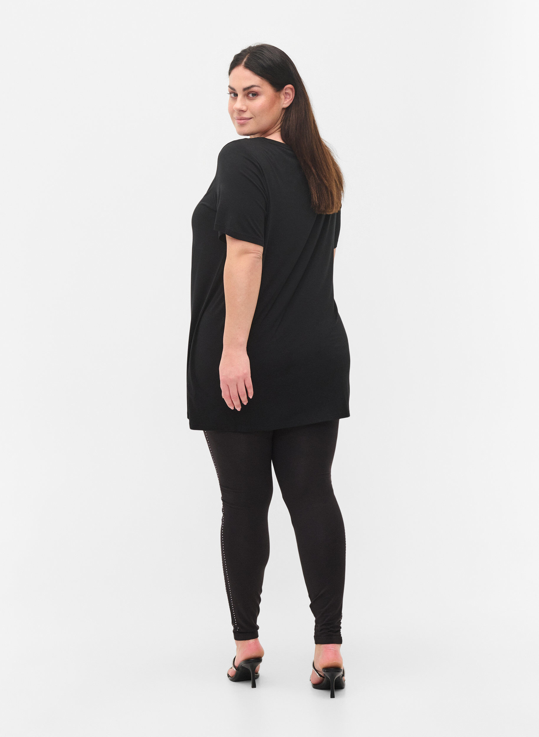 Zizzifashion Viscose leggings with stones on the side, Black, Model image number 1