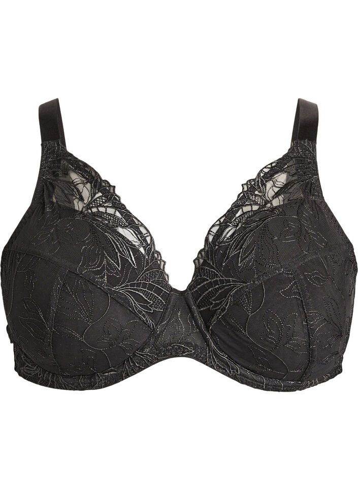 Padded lace bra with underwire, Black, Packshot image number 0