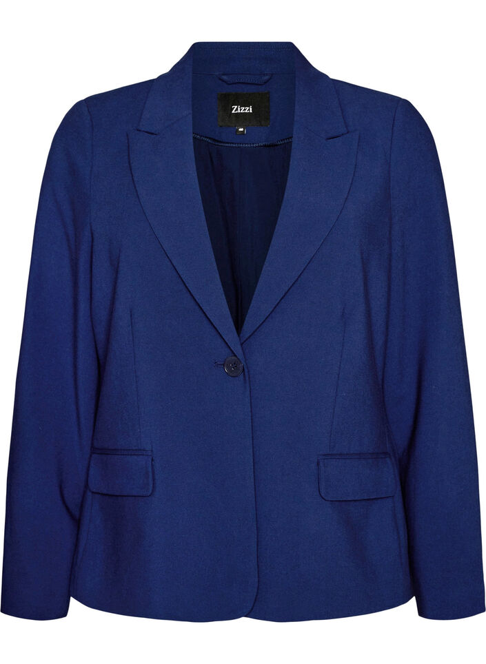 Classic blazer with single button closure and pockets, Blue, Packshot image number 0