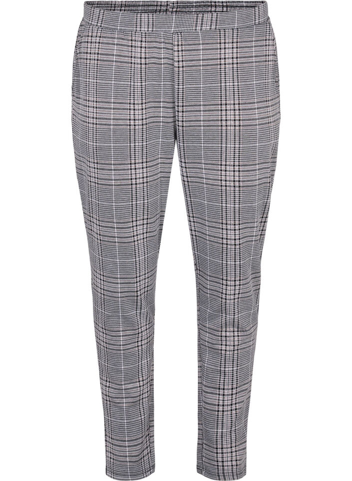 Cropped Maddison trousers with checkered pattern, Black Check, Packshot image number 0
