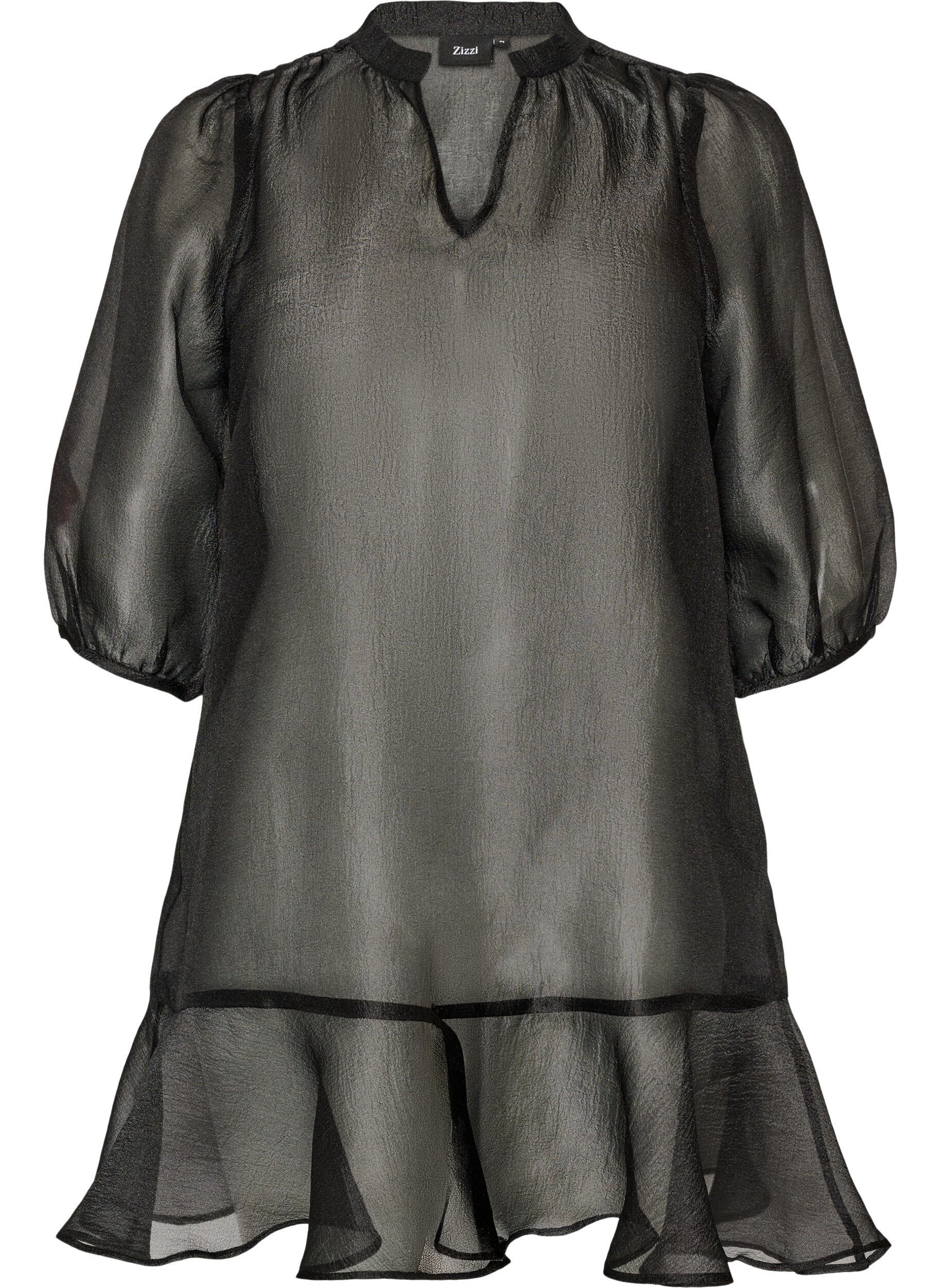 ZizzifashionShort organza dress with ruffle hem, Black, Packshot image number 0