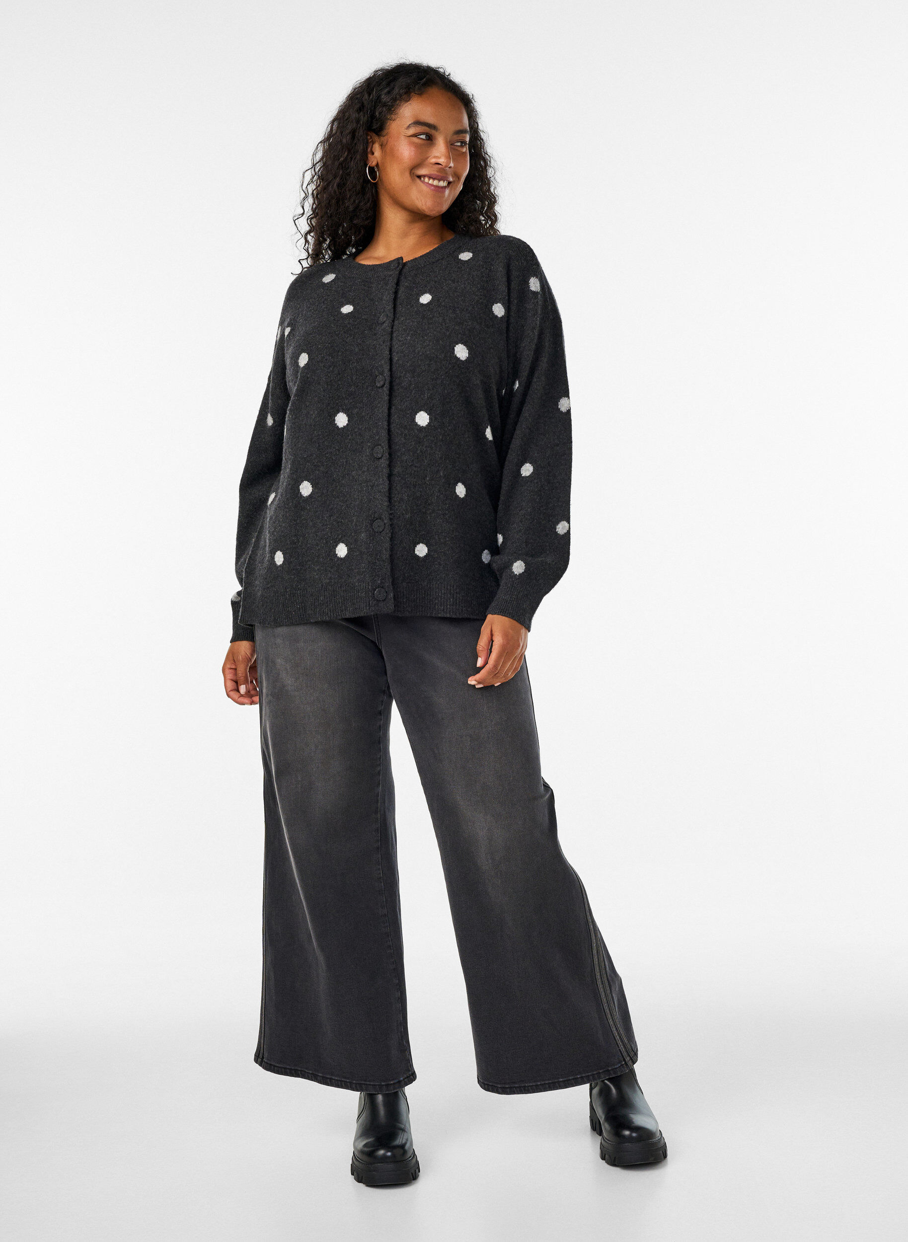 ZizzifashionCardigan with a dotted pattern, Grey, Model image number 1