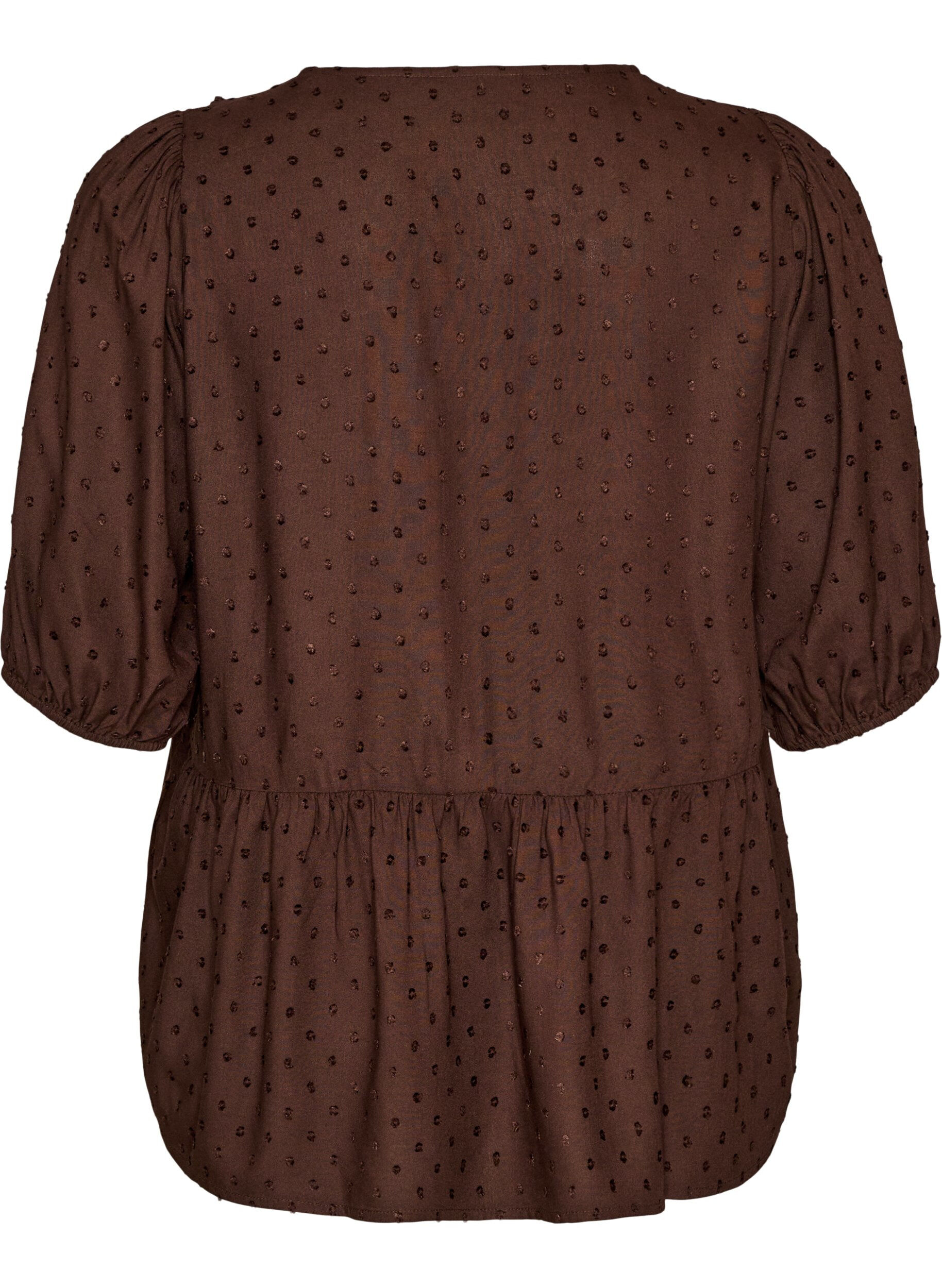 Zizzifashion Viscose blouse with a dotted texture and V-neck, Brown, Packshot image number 1