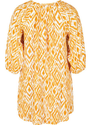 Printed viscose tunic with 3/4 sleeves, Golden Yellow AOP, Packshot image number 1