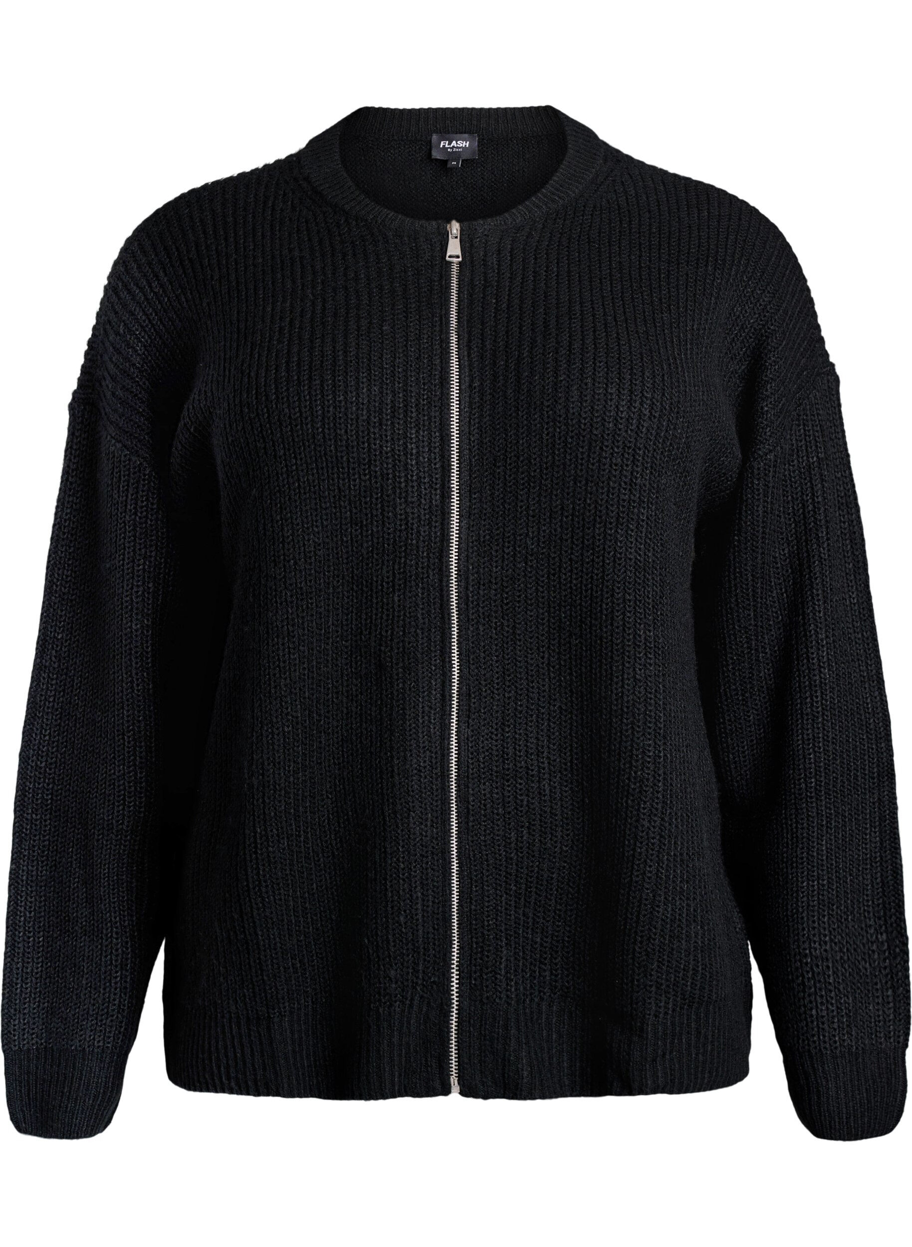 Zizzifashion FLASH - Knit cardigan with zip, Black, Packshot image number 0