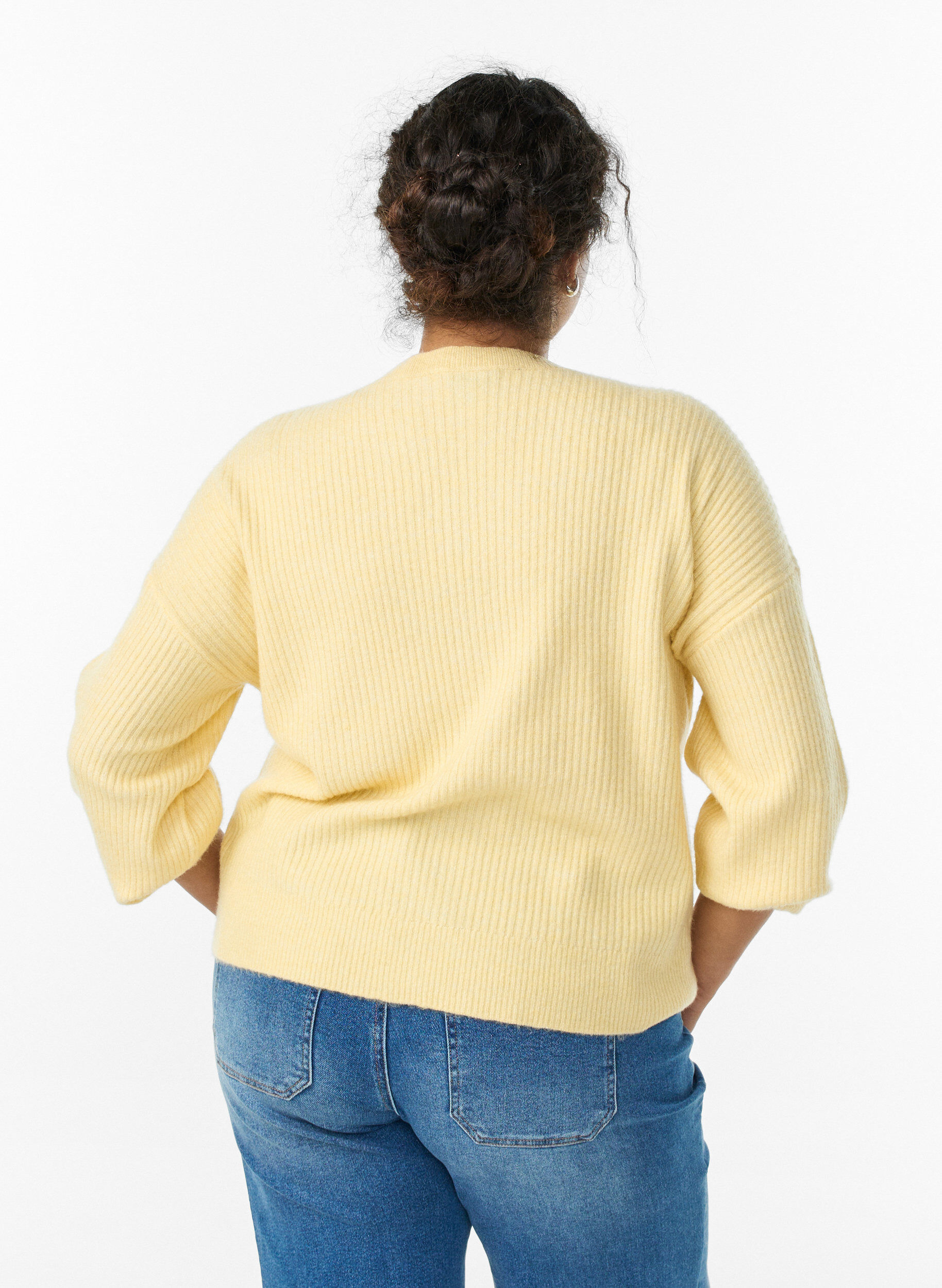 Zizzifashion Ribbed cardigan with buttons, Yellow, Model image number 2