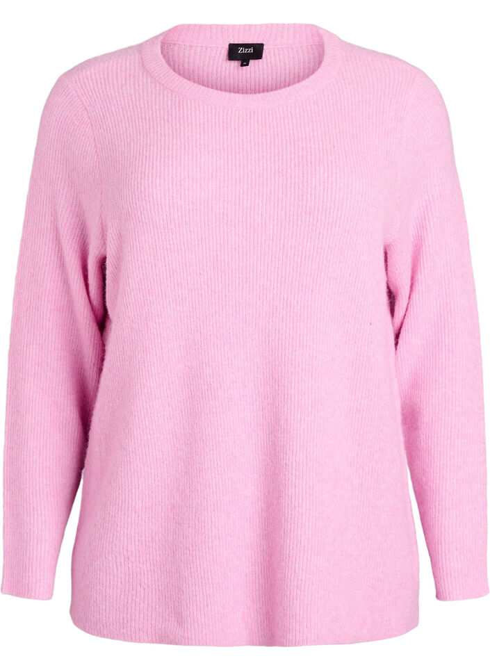 Melange knit blouse with round neck, Pink, Packshot image number 0