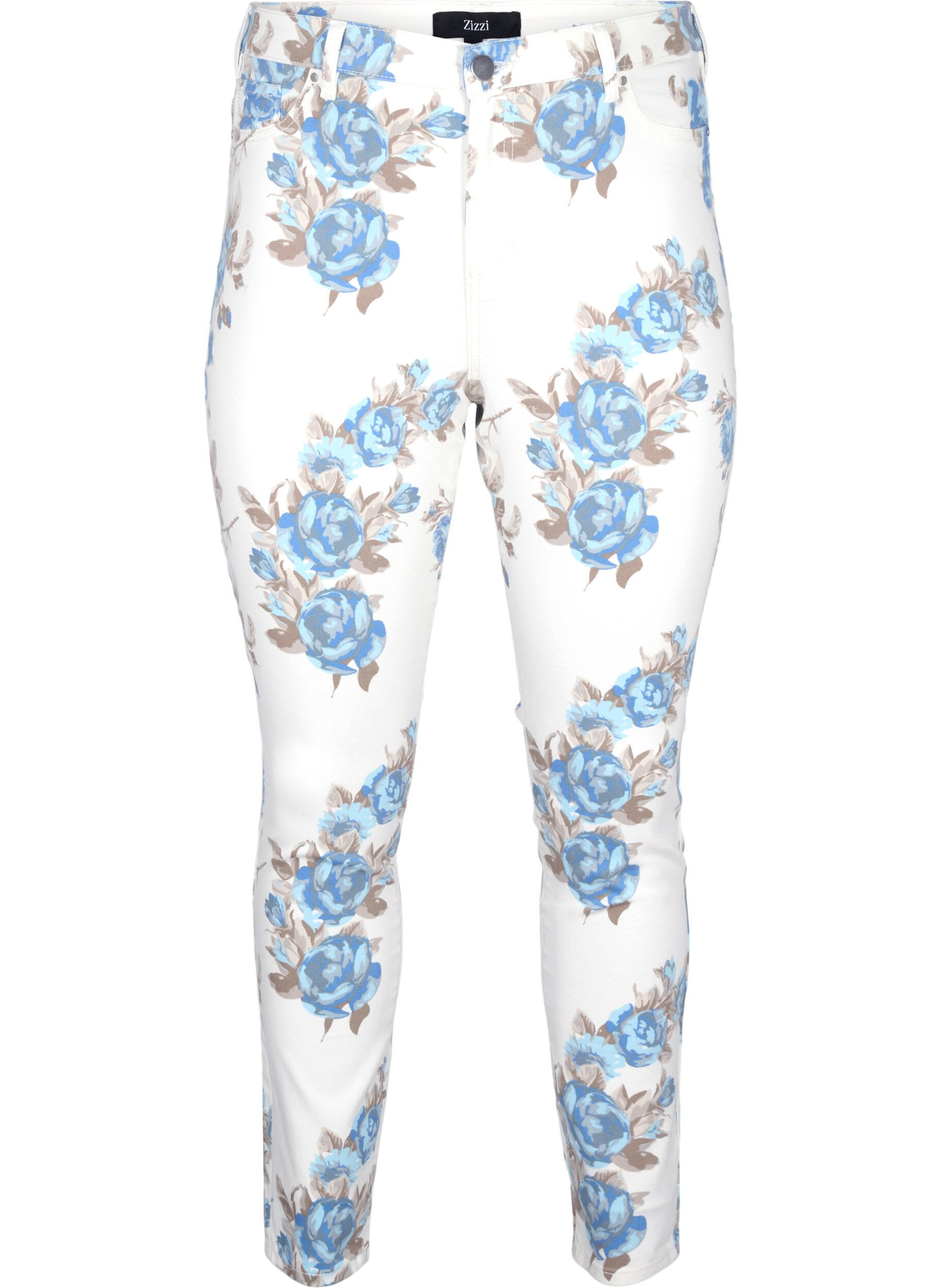 Zizzifashion Super slim Amy jeans with a floral print, White, Packshot image number 0