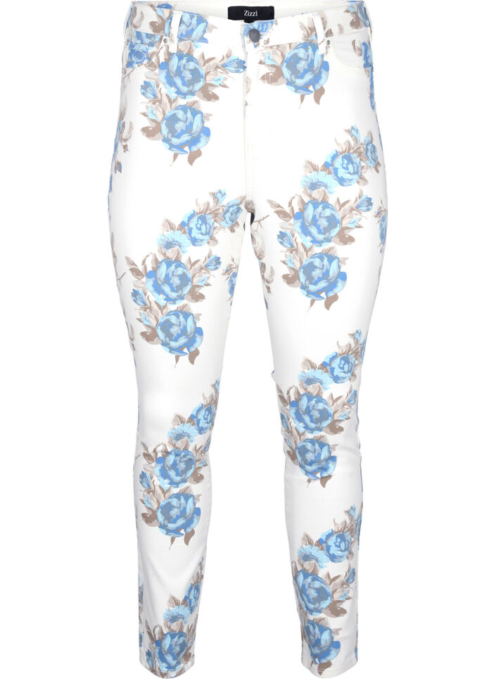 Super slim Amy jeans with a floral print, White, Packshot image number 0