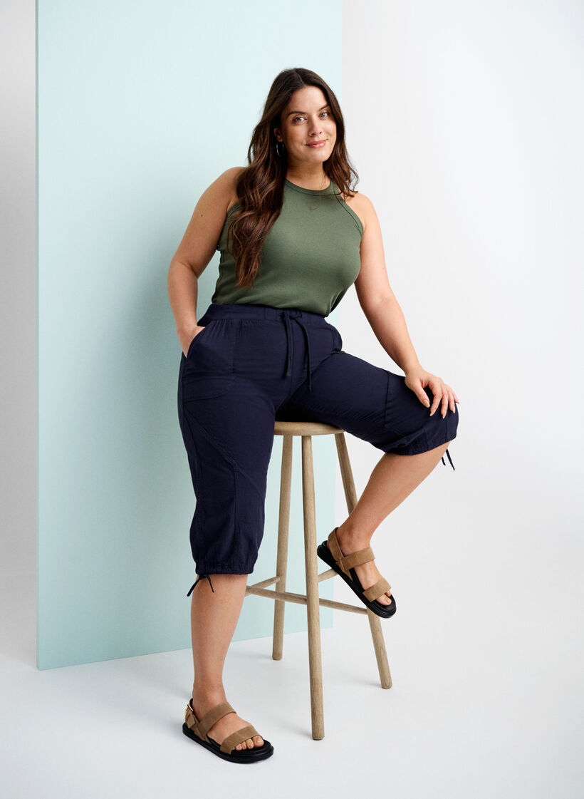 Cotton Capri trousers , Blue, Image image number 0