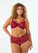 Crotchless hipster thong with lace and high waist, Red, Model image number 0