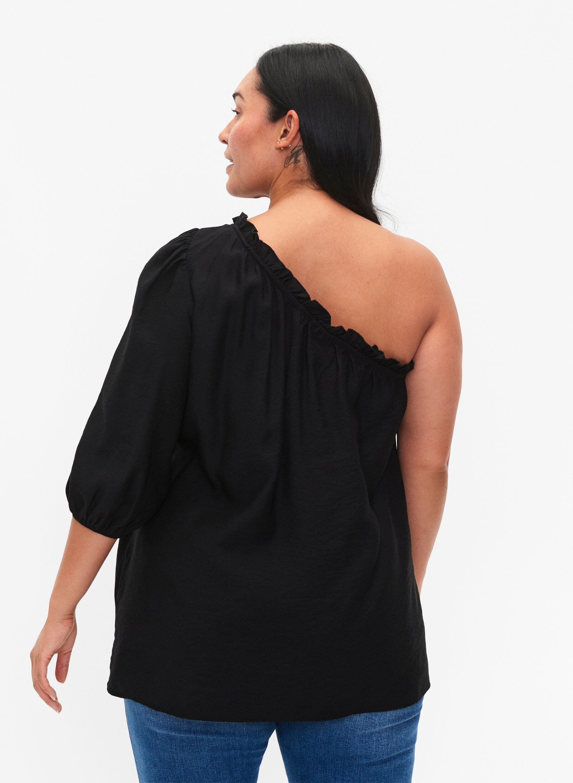 Zizzifashion One-shoulder blouse in viscose, Black, Model image number 2