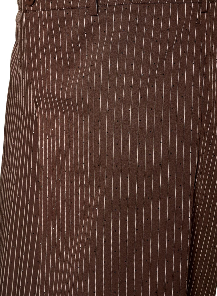 Pinstripe trousers with rhinestones and wide legs, Brown, Packshot image number 2
