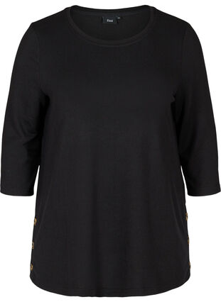 Blouse with 3/4 length sleeves and buttons, Black, Packshot image number 0