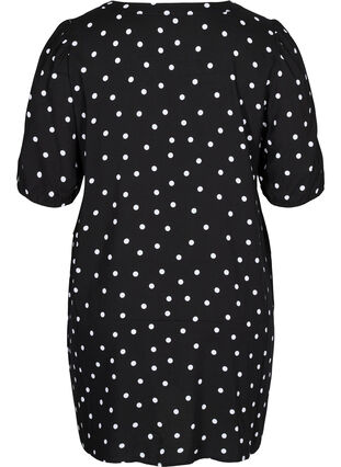 Short-sleeved viscose tunic with dots, Black Dot, Packshot image number 1