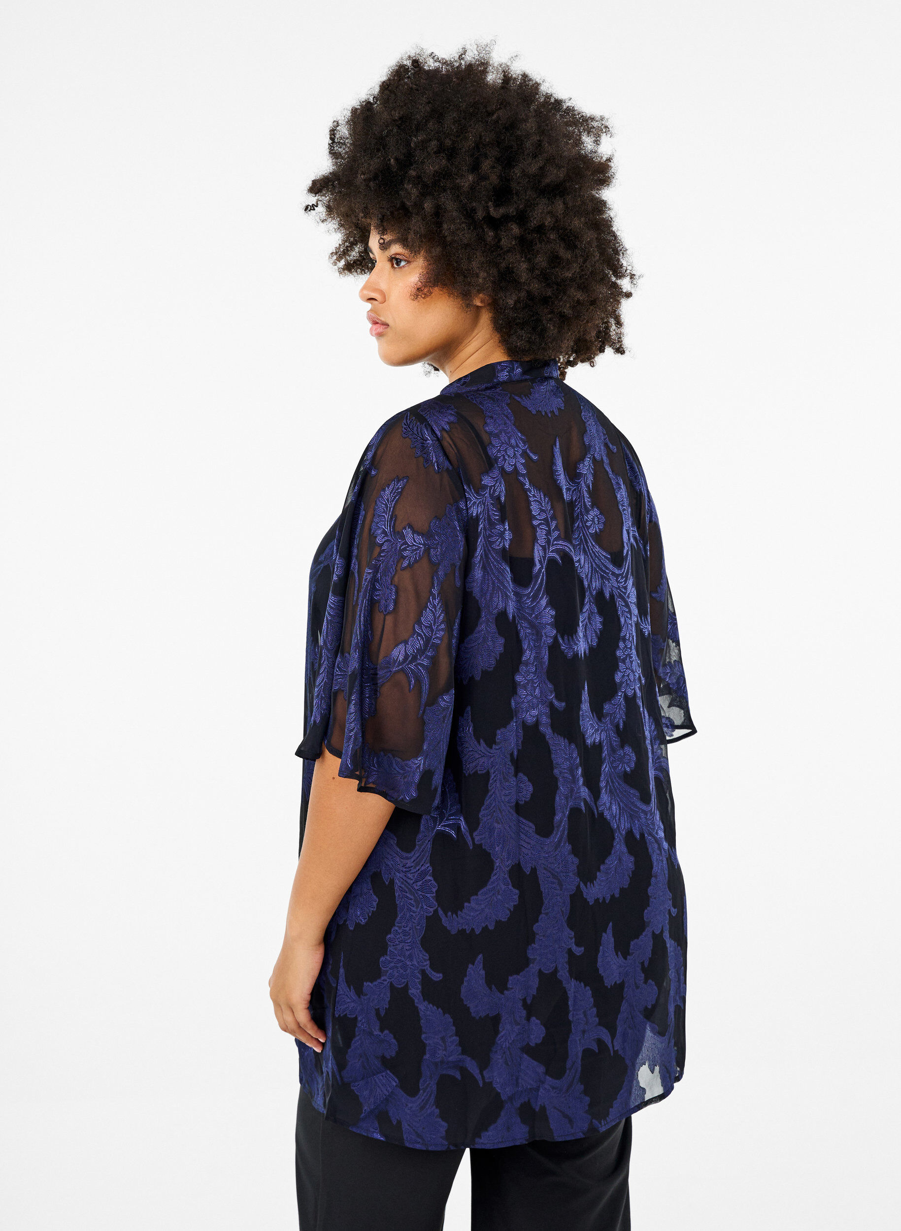 Zizzifashion Chiffon tunic with jacquard pattern, Evening Blue, Model image number 1