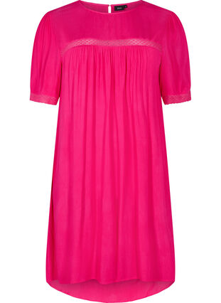 Viscose dress with lace band, Bright Rose, Packshot image number 0