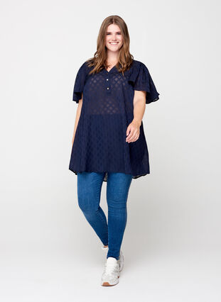 Short-sleeved textured tunic, Night Sky, Model image number 2