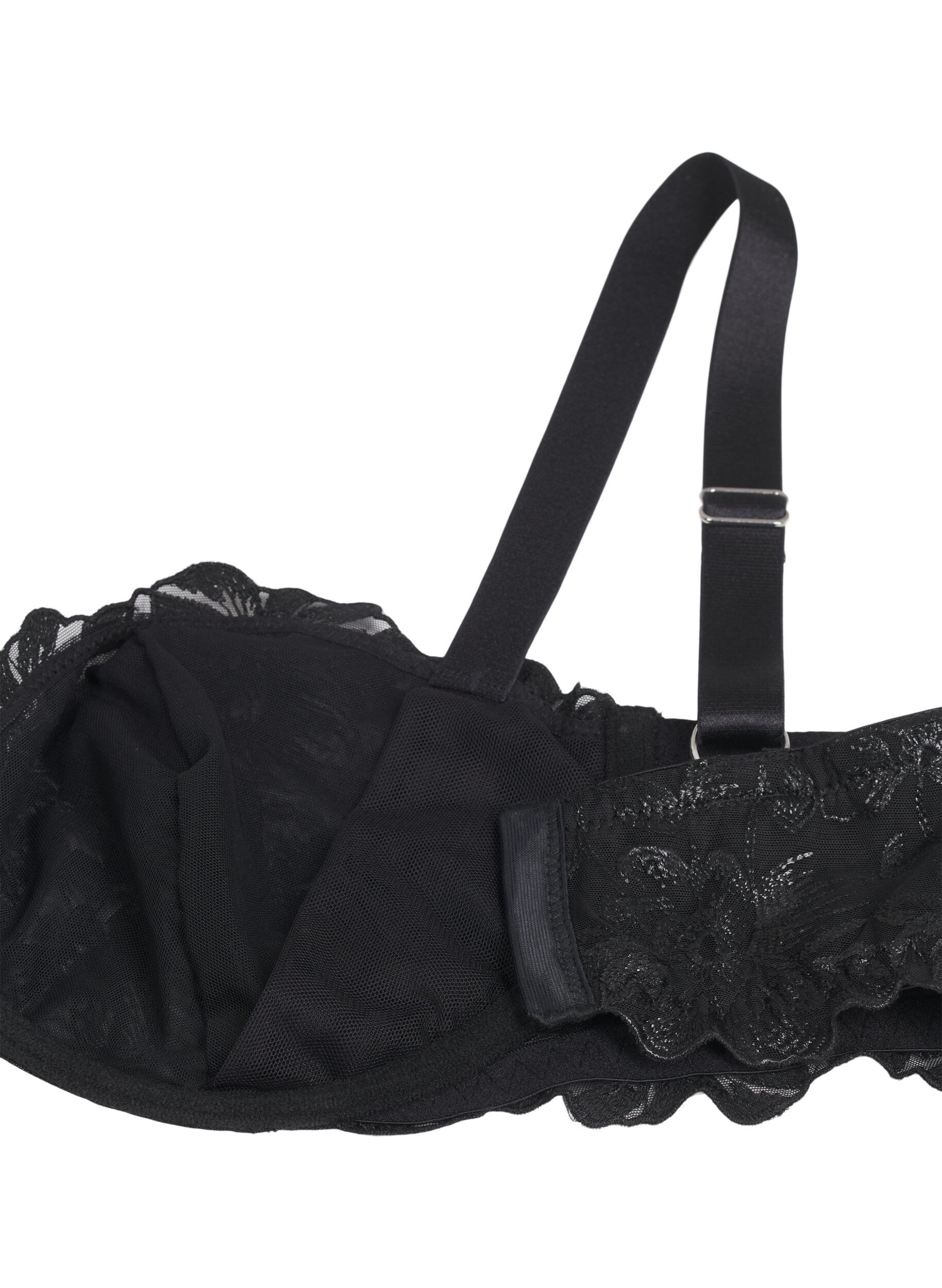 Zizzifashion Balconette bra with underwire and embroidered lace, Black, Packshot image number 3