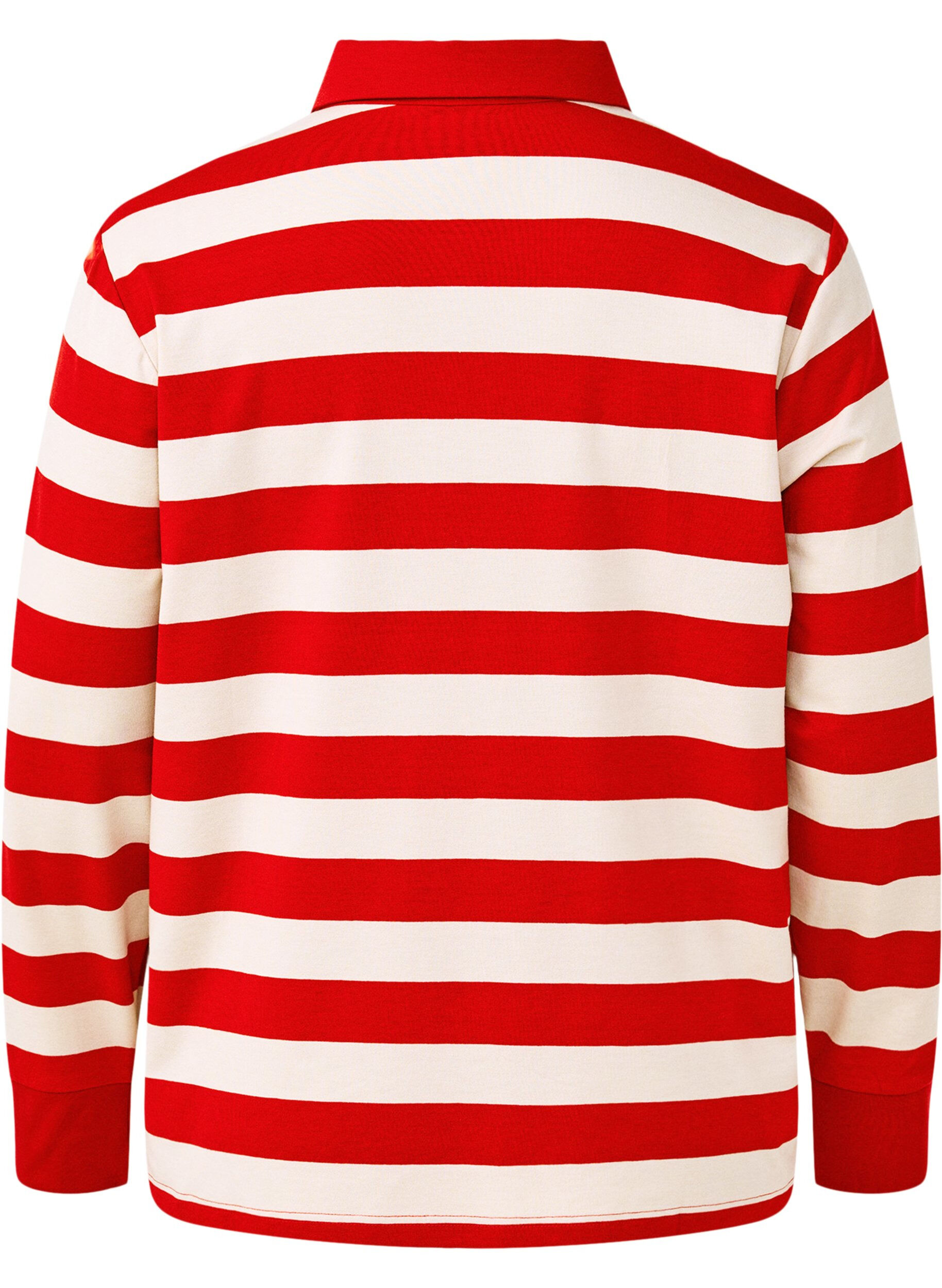 Zizzifashion Long-sleeved polo shirt with stripes, Red, Packshot image number 1