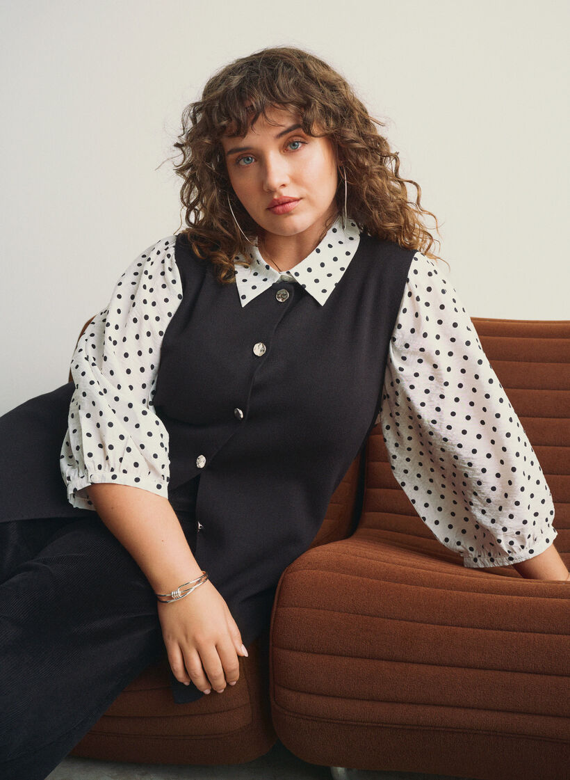 Shirt with dotted pattern and 3/4 sleeves, White, Image image number 0