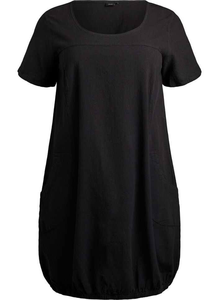 Short-sleeved cotton dress, Black, Packshot image number 0