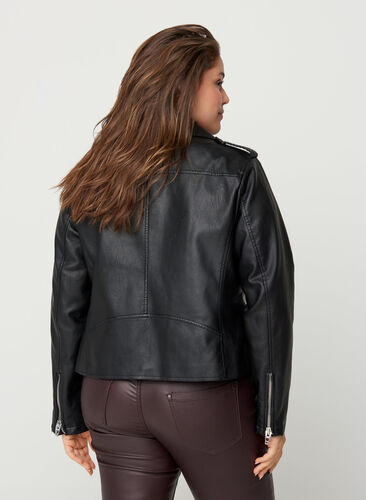 Faux leather jacket with zip details, Black, Model image number 1