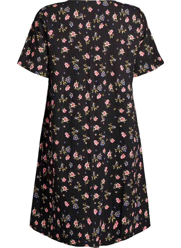 Short-sleeved dress with V-neck, Black, Packshot image number 1