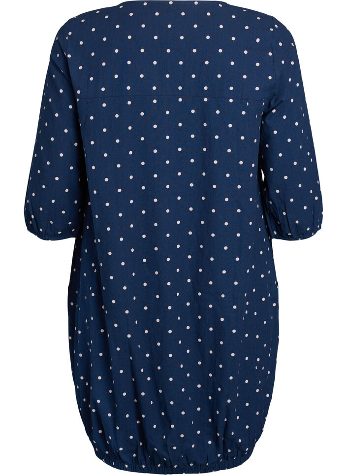 Short cotton dress with 3/4 sleeves and pockets, Blue, Packshot image number 1