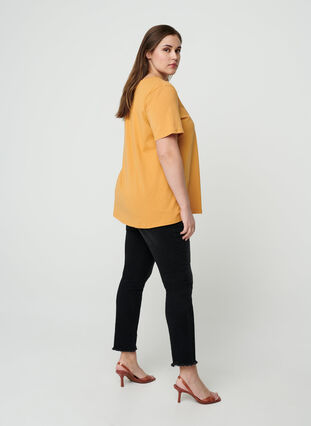 Basic t-shirt with v-neck, Spruce Yellow, Model image number 1