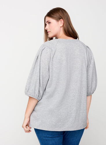 Sweat top with puff sleeves, Light Grey Melange, Model image number 1