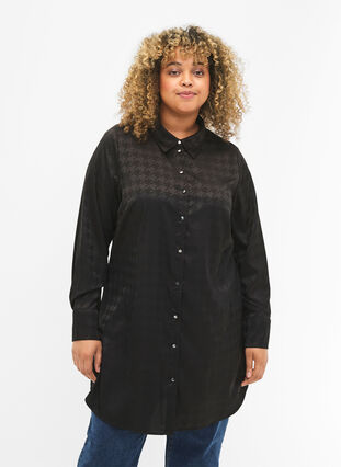 Long shirt with houndstooth pattern, Black, Model image number 0