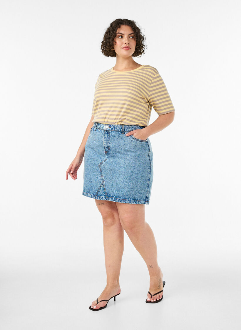 Striped T-shirt with ribbed texture, Yellow, Model image number 1