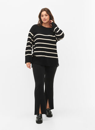 Striped Viscose Sweater, Black/Sandshell S., Model image number 2
