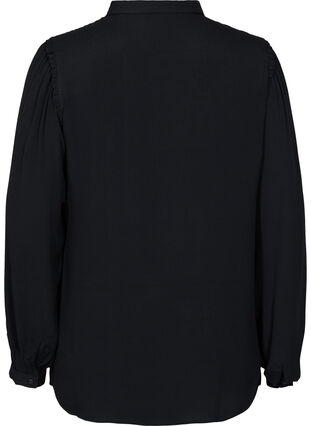 Long-sleeved viscose shirt with ruffle details, Black, Packshot image number 1