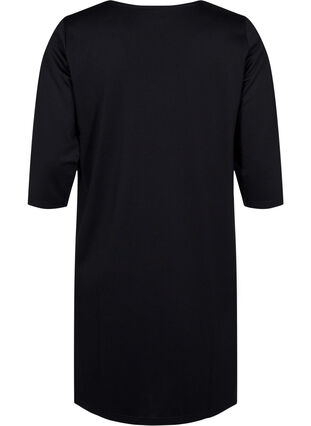 Plain dress with v neck and 3/4 sleeves, Black, Packshot image number 1