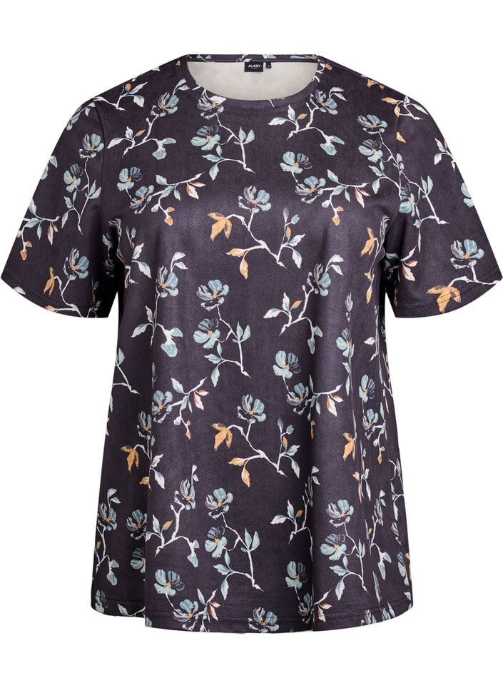 FLASH - T-shirt with floral print, Black, Packshot image number 0