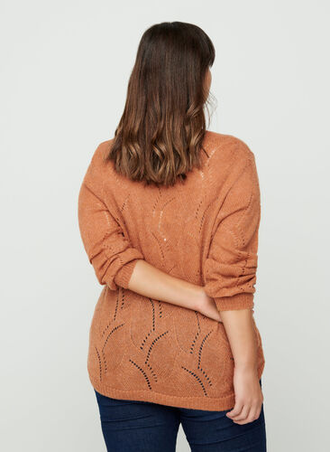 Pattern knitted top with wool, Amber Brown MEL, Model image number 1